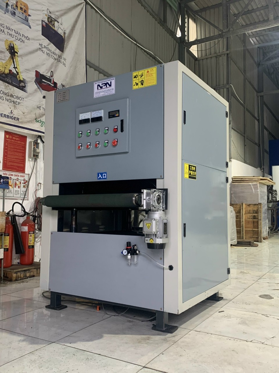 Máy mài bavia tấm - 2 trạm - đai nhám